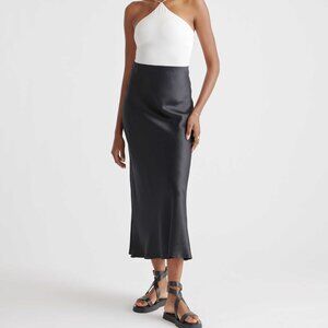 *SOLD* 100% Washable Silk Maxi Midi Skirt Black Small